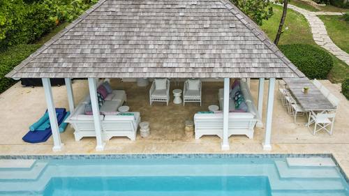 Aerial view of the pool house pavilion